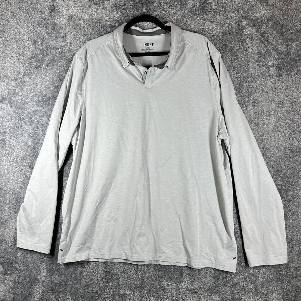 Rhone Polo Shirt Mens 2XL Gray Long Sleeve Performance Stretch Hol 2023 101653